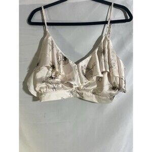 OLM Top Women’s S Crop Camisole Satin Spaghetti Strap V Neck Ruffles